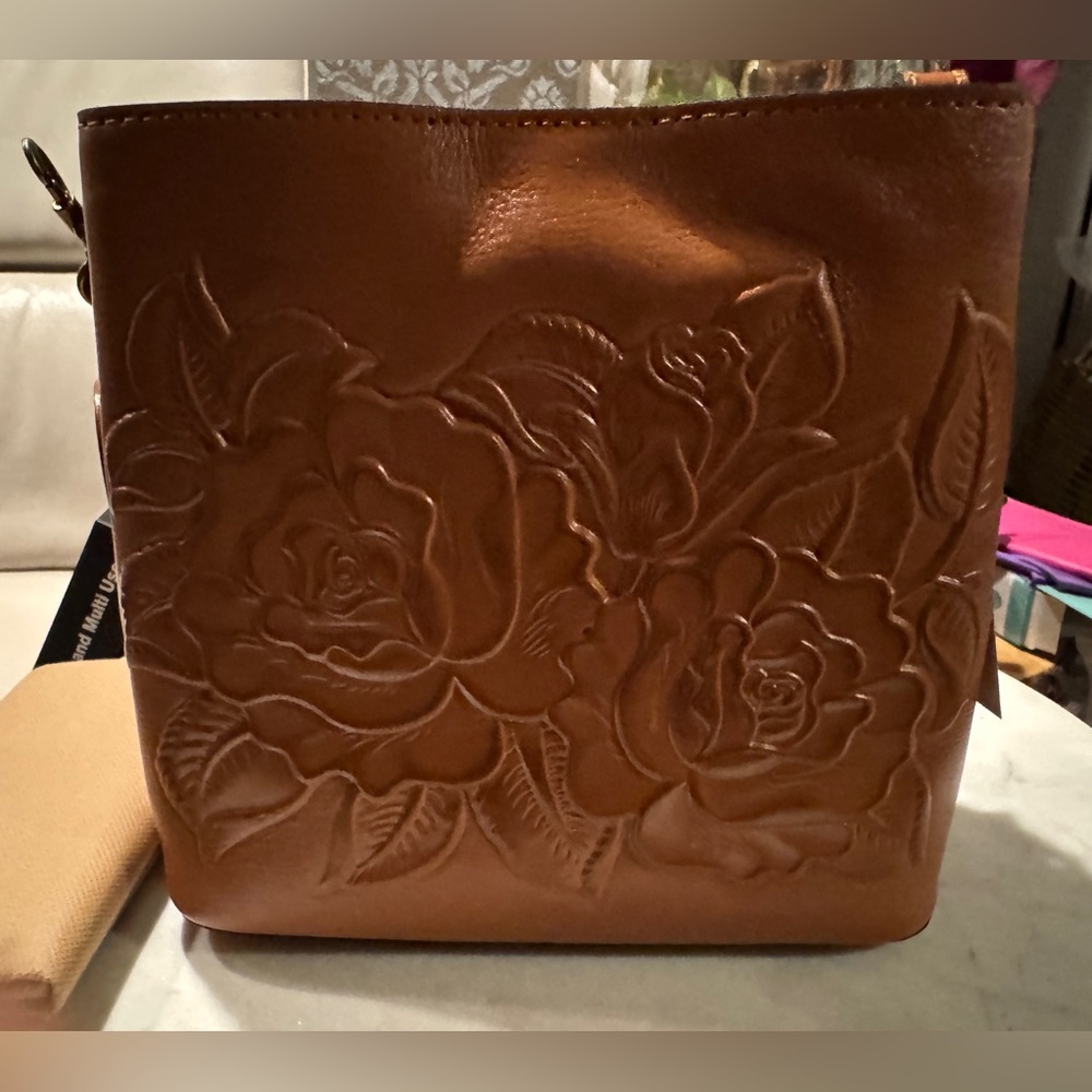 NWT~ PATRICIA NASH HAND TOOLED LEDRA COGNAC LEATHER TOTE BAG TWO STRAPS - Picture 7 of 11